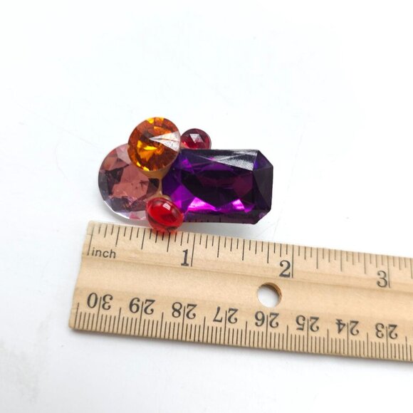 Vintage 1980s Acrylic Clip-On Earrings In Purple Pink Orange Red Geometric - Picture 5 of 5